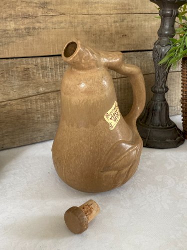 1225⚜️Ancien Pichet Bouteille en Vieux Grès en Forme de Poire Vintage Haut 21 Cm
