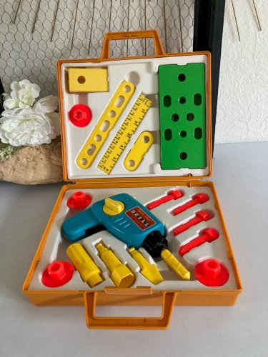 125⚜️ Ancienne Boite à Outils Kit Valisette Fisher Price Année 1977 Ref 924