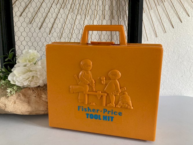 125⚜️ Ancienne Boite à Outils Kit Valisette Fisher Price Année 1977 Ref 924