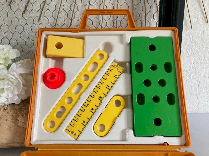 125⚜️ Ancienne Boite à Outils Kit Valisette Fisher Price Année 1977 Ref 924