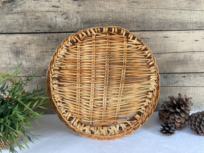 126⚜️ Ancien Panier Rond Corbeille en Osier  Vintage Ø 37 Cm