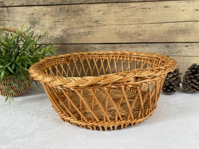 126⚜️ Ancien Panier Rond Corbeille en Osier  Vintage Ø 37 Cm