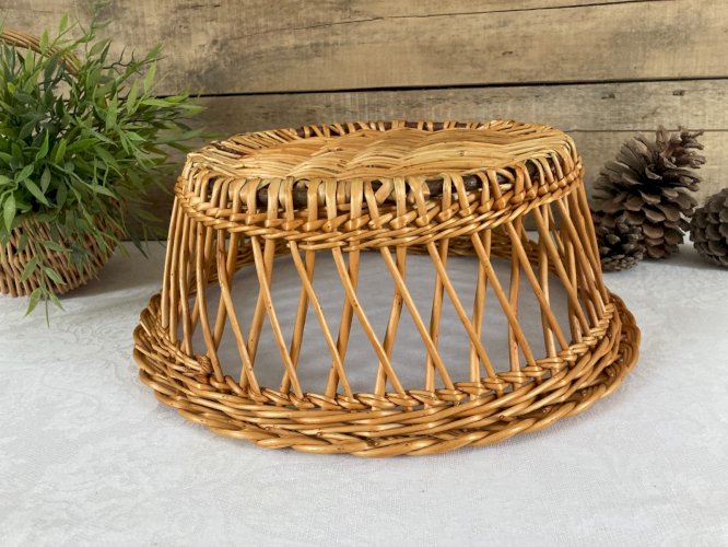 126⚜️ Ancien Panier Rond Corbeille en Osier  Vintage Ø 37 Cm