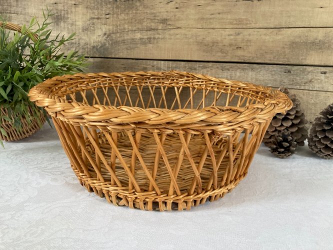 126⚜️ Ancien Panier Rond Corbeille en Osier  Vintage Ø 37 Cm