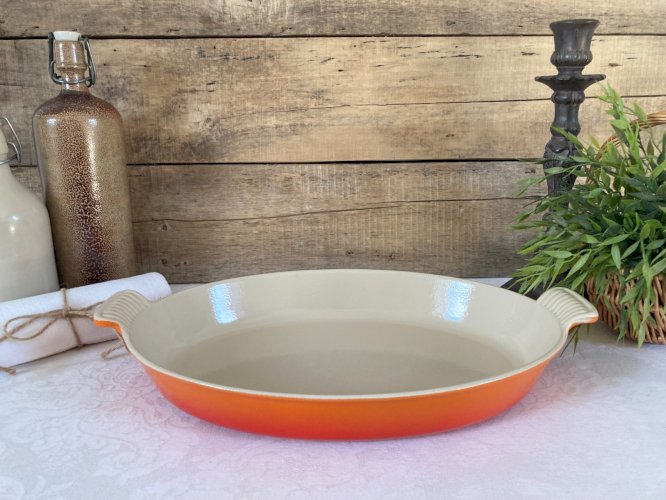 126⚜️ Ancien Plat Le Creuset France 36 en Fonte Émaillée Couleur Orange Vintage