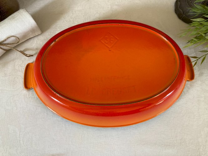126⚜️ Ancien Plat Le Creuset France 36 en Fonte Émaillée Couleur Orange Vintage
