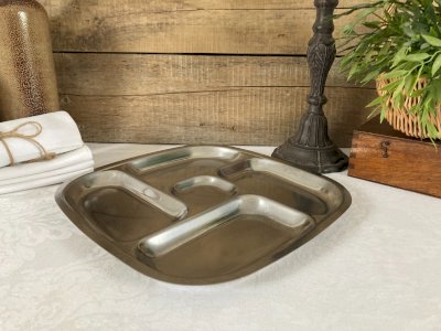 126⚜️ Ancien Plateau à Compartiments Plateau de Service Inox 18% Made In France
