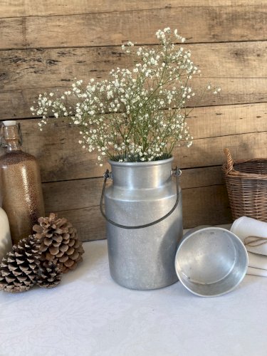 126⚜️ Ancien Pot à Lait Bidon en Aluminium Vintage Hauteur 23 Cm