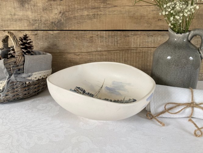 126⚜️ Ancien Saladier Plat Saint Malo Décormdi en Céramique Longueur 23 Cm