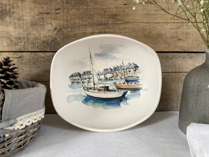 126⚜️ Ancien Saladier Plat Saint Malo Décormdi en Céramique Longueur 23 Cm