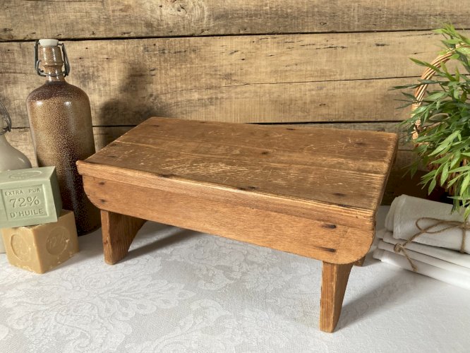 126⚜️ Ancien Tabouret en Bois Repose-Pieds Vintage Longueur 38 Cm