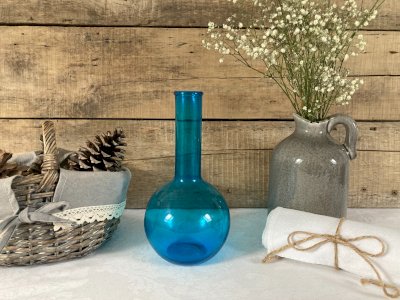 126⚜️ Vintage Blue Glass Ball Vase Height 21 Cm