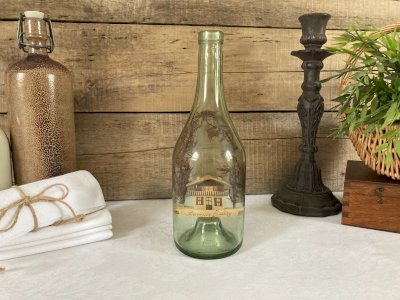 126⚜️ Old Glass Bottle Chalet Style Wood Decor Souvenir Belley Height 26.5 Cm