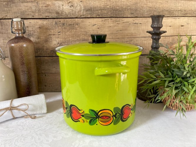 126⚜️ Ancienne Cocotte Faitout Marmite en Fonte Émaillée Diamètre 24 Cm Vintage