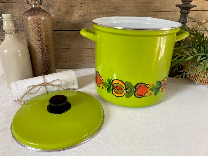 126⚜️ Ancienne Cocotte Faitout Marmite en Fonte Émaillée Diamètre 24 Cm Vintage