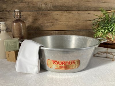 126⚜️ Old Large Aluminum Basin Tournus Unis France 37 Height 13 Cm