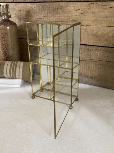 126⚜️ Ancienne Petite Vitrine Décoratif en Verre et Laiton Vintage Hauteur 25 Cm
