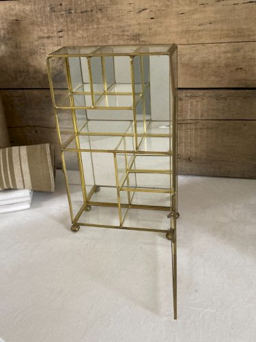 126⚜️ Ancienne Petite Vitrine Décoratif en Verre et Laiton Vintage Hauteur 25 Cm