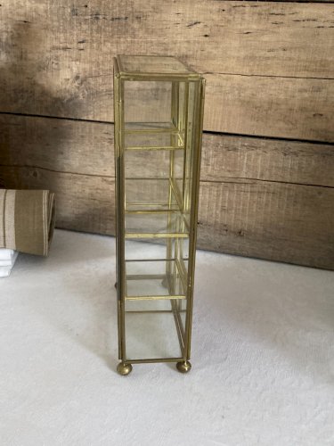 126⚜️ Ancienne Petite Vitrine Décoratif en Verre et Laiton Vintage Hauteur 25 Cm