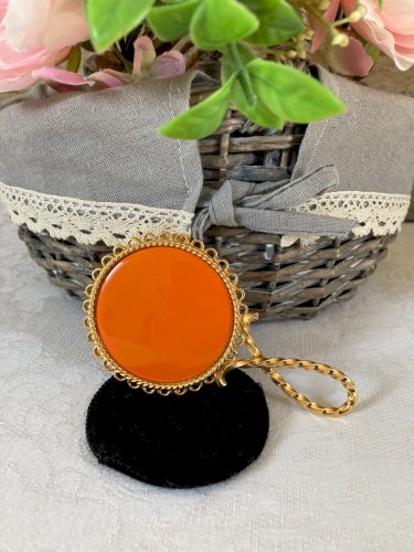 126⚜️ Déco Ancien Petit Miroir de Sac à Main Doré Vintage Diamètre 6 Cm