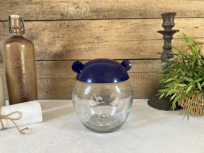 126⚜️ Bear Head Glass Biscuit Jar, Pasabahce Candy Jar 18 Cm High