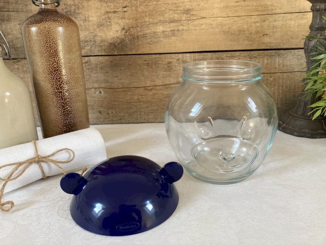 126⚜️ Pot Bocal à Biscuit, Bonbonnière Pasabahce en Verre Tête D'ours Haut 18 Cm