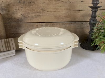 126⚜️ Tupperware Microwave Oven Dish 3 Pieces Beige Ø 24 Cm