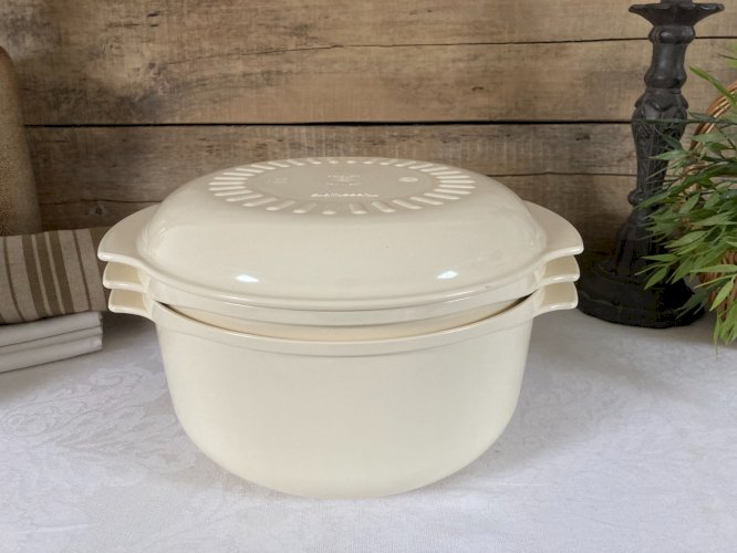 126⚜️ Tupperware Cocotte Four Micro-Ondes Microwave 3 Pieces Beige Ø 24 Cm