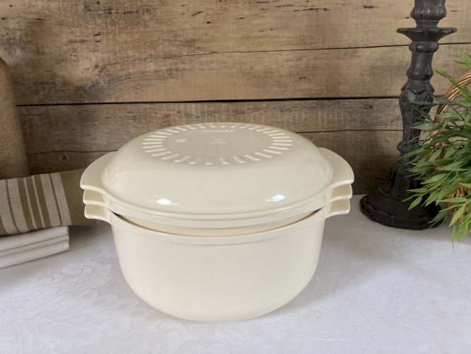 126⚜️ Tupperware Cocotte Four Micro-Ondes Microwave 3 Pieces Beige Ø 24 Cm