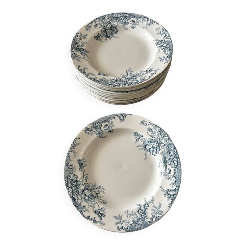 13 assiettes creuses Terre de fer Cyclamens Louis Graves