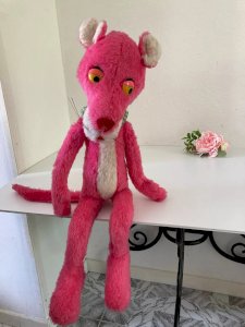 14 ⚜️ Ancienne Peluche Doudou La Panthère Rose Vintage Hauteur 70 Cm