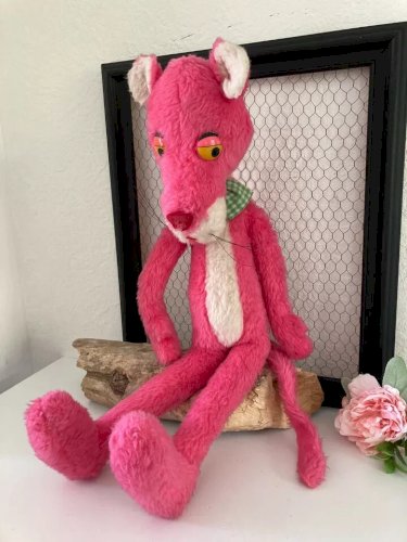 14 ⚜️ Ancienne Peluche Doudou La Panthère Rose Vintage Hauteur 70 Cm
