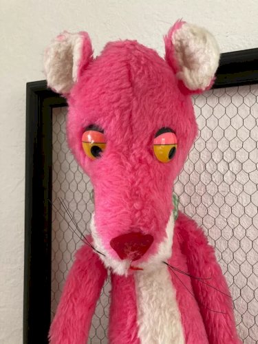 14 ⚜️ Ancienne Peluche Doudou La Panthère Rose Vintage Hauteur 70 Cm