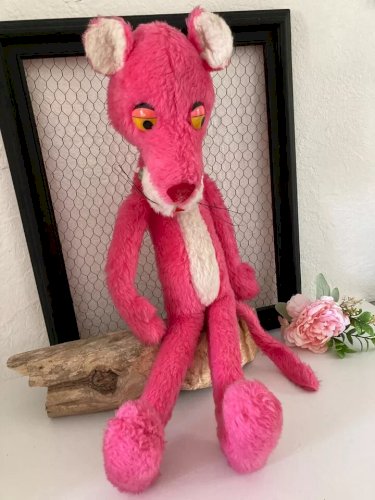 14 ⚜️ Ancienne Peluche Doudou La Panthère Rose Vintage Hauteur 70 Cm