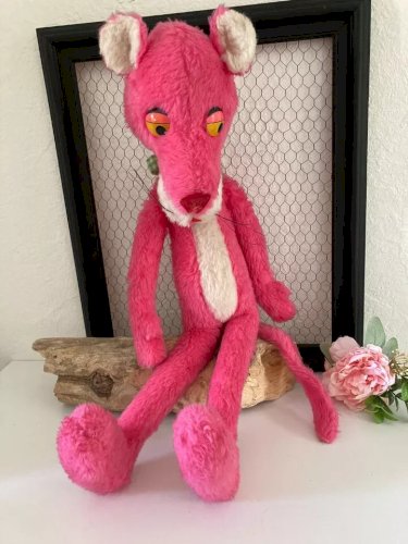 14 ⚜️ Ancienne Peluche Doudou La Panthère Rose Vintage Hauteur 70 Cm