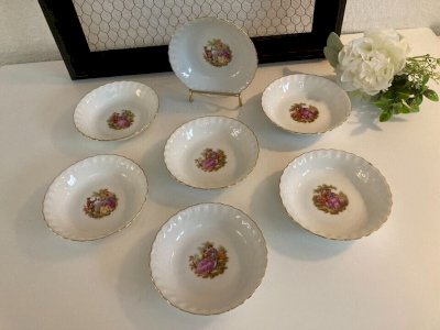 15⚜️ Ancient Set of 7 Ramekins Rheinpfalz Hartporzellan Germany Diameter 13 cm