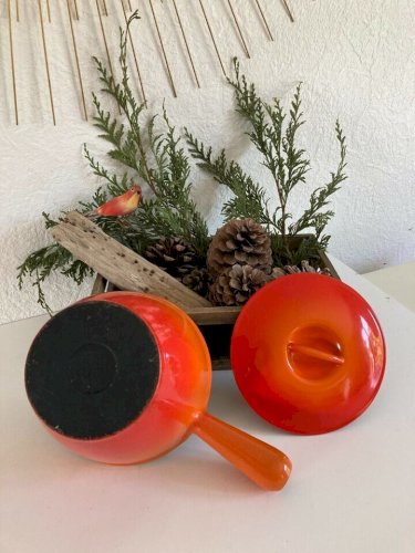 15⚜️  Le Creuset Poêlon Caquelon Casserole Orange Fonte émaillée