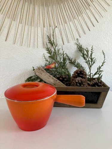 15⚜️  Le Creuset Poêlon Caquelon Casserole Orange Fonte émaillée
