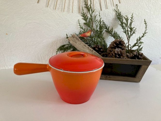 15⚜️  Le Creuset Poêlon Caquelon Casserole Orange Fonte émaillée