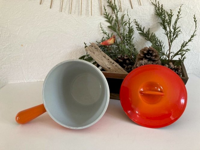 15⚜️  Le Creuset Poêlon Caquelon Casserole Orange Fonte émaillée