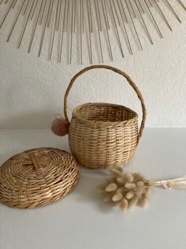 15⚜️ Panier Corbeille en Osier Rond Avec Anse Déco Hauteur 16 Cm