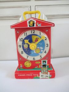 16⚜️ Ancienne Horloge Musicale Fisher Price Music Box Teaching Clock Réf 998