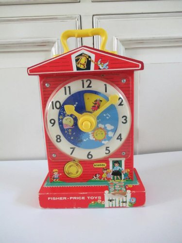 16⚜️ Ancienne Horloge Musicale Fisher Price Music Box Teaching Clock Réf 998