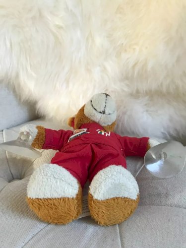 16⚜️ Peluche Doudou Ours Pilote Ferrari F1 Avec Ventouse Gummibar Toys H 15 cm