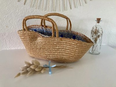 18 ⚜️ Ancien Petit Couffin Pour Poupée, Poupon en Osier Vintage Longueur 40 Cm