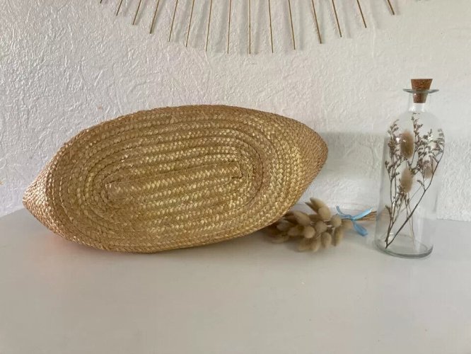 18 ⚜️ Ancien Petit Couffin Pour Poupée, Poupon en Osier Vintage Longueur 40 Cm