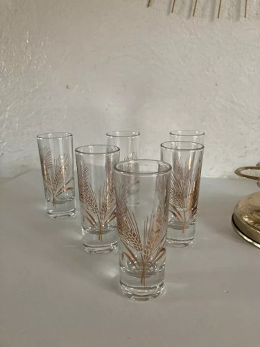 18 ⚜️ Ancien Service à Verres Liqueur Support en Métal Doré Lot 6 Verres Vintage