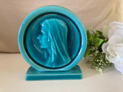 18⚜️ Icone Religieuse en Céramique Bleu La Vierge Dimensions 11 X 11 Cm