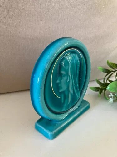 18⚜️ Icone Religieuse en Céramique Bleu La Vierge Dimensions 11 X 11 Cm