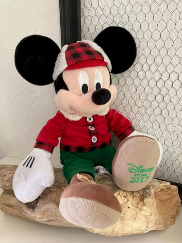 18⚜️ Peluche Doudou Mickey Noël Disney Store 2017 Hauteur 30 Cm Assis